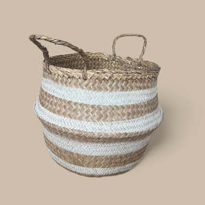 Handmade Seagrass Storage <b>Basket</b> with White Stripes - Multifunctional Home Storage Organizer Home Decor - Product Image 3