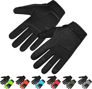 Gants de cyclisme à doigts entiers noirs en cuir véritable, compatibles écran tactile, antidérapants, respirants, résistants à l'usure, avec poignet réglable - Product Image 2