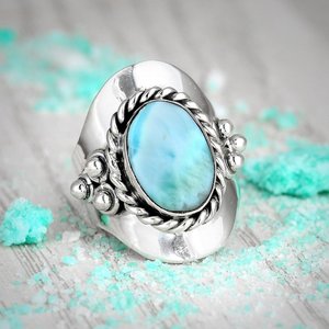 Anillo de Plata Larimar, Anillo de Plata de Ley 925, Plata de Ley 925 Sólida - Product Image 1