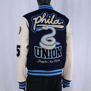 Veste de baseball de luxe Streetwear, style Letterman, corps en laine, manches en cuir, entièrement imprimée - Product Image 6