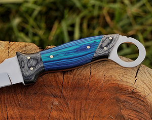 Cuchillo de caza tipo hawkbill de acero inoxidable de grado industrial hecho a mano por BA Enterprises, mango de madera, funda de cuero, punta de caída de alta resistencia - Product Image 3