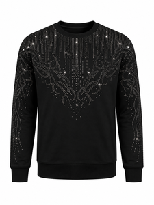 Sweat-shirt pour homme avec strass, col rond, coupe classique, noir, tricoté, pull-over, écologique, respirant, avec poche, style streetwear, décontracté - Product Image 4