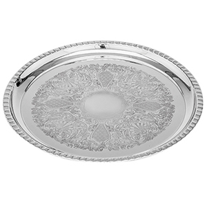Bandeja de Servir Redonda de Metal de Diseño Clásico, Utensilio de Cocina Metálico, Bandeja Decorativa para Alimentos, Bandejas de Servir de Metal Plateado para Bodas - Product Image 6