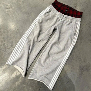 Pantalones de chándal para hombre holgados con bordado 3D personalizado, efecto desgastado por el sol y lavado ácido, con cordón largo, joggers de doble cintura, corte recto, estilo Hip Hop - Product Image 4