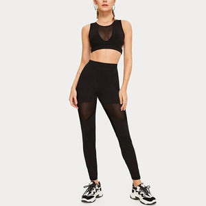 Soutien-gorge de sport sans couture pour femme avec découpes en maille, dos nageur, maintien moyen, respirant, noir uni - Product Image 5
