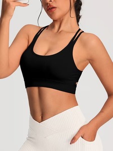 High-Impact Criss <b>Cross</b> Training <b>Top</b> | Black Solid Mesh Activewear Bralette | Nylon Spandex Seamless Fitness Gym Wear - Product Image 1