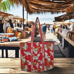 กระเป๋าผ้าฝ้ายบุผ้านวมลายป่าสำหรับผู้หญิงอินเดีย  กระเป๋าช้อปปิ้งพิมพ์ลายด้วยมือ  พร้อมซิปปิด - Product Image 1