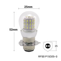 Ampoule LED RP30 P15D-25-3 6V-12V DC Universelle 3W Double Contact Faisceau Haut et Bas pour Phare de Moto Vintage et Feu de Position