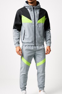 Conjunto Deportivo para Hombre, Gris, con Capucha, Cierre de Cremallera, Bloques de Color, Ligero, Transpirable, Informal - Product Image 3