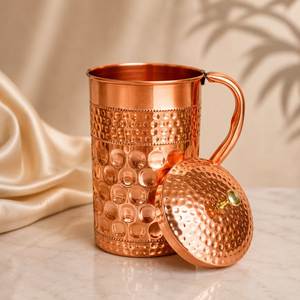 Jarra de Agua de Cobre Puro Hecha a Mano con Diseño de Panal Martillado y Tapa, Estilo Chino Tradicional, Ecológica, para Bebidas en el Hogar - Product Image 1
