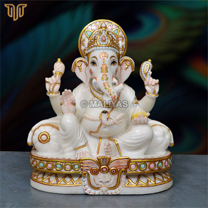 Estatua de Ganesha de Mármol Blanco Puro |   Ídolo del Dios Ganesha Hecho a Mano |   Murti de Ganpati de Mármol Premium para Templo en Casa, 12 Pulgadas - Product Image 1