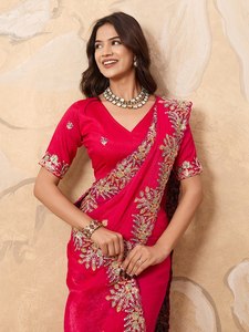 Indian Designer Soft Silk <b>Saree</b> With Beautiful Embroidery Work, Wedding Wear <b>Saree</b>, Designer Party Wear <b>Saree</b> - Product Image 4