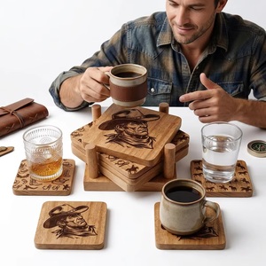 Juego de Posavasos Cuadrados de Madera con Diseño Vaquero, Estilo Suroeste, Antideslizantes - Product Image 4