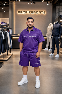 REXFIT SPORTS 2026 Custom Men Purple Nylon Short Set Quarter <b>Zip</b> <b>Shirt</b> and Shorts Private Label Sportswear Breathable tracksuit - Product Image 3