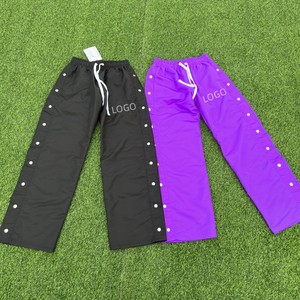 Custom Wide Leg Stacked Pants <b>Polyester</b> <b>Joggers</b> Flare Baggy Nylon Cargo Track Pant With Button Design With High Quality - Product Image 4