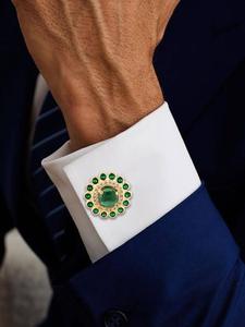 Mancuernillas de Lujo con Cristales Verdes Chapadas en Oro para Hombre, con Piedra Redonda, Accesorios Formales para Camisa, Regalo de Boda o Negocios, Mancuernillas de Diseño - Product Image 1