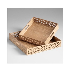Plateaux de service carrés en bois avec motif géométrique découpé et poignées intégrées, plats décoratifs emboîtables - Product Image 3