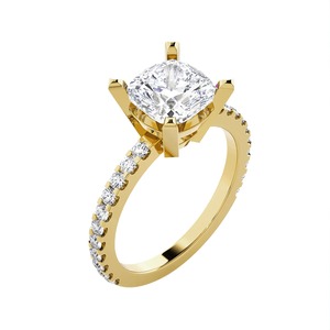4CT <b>Cushion</b> Cut Lab Grown Diamond Ring Yellow Gold Hidden Halo Engagement Ring - Product Image 2