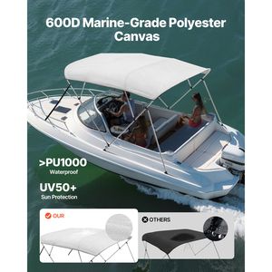 Tendalino Bimini per Barche a 4 Archi, Nuovo, in Poliestere 600D, Telaio in Lega di Alluminio, Impermeabile, Parasole, Tenda da Sole per Barche, Facile da Riporre - Product Image 2