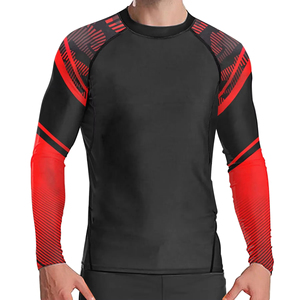 <b>Men's</b> Black Red Full Sleeve <b>Compression</b> <b>Shirt</b> Crew Neck Fitted Moisture Wicking Breathable Quick Dry Geometric Print Sport Top - Product Image 6