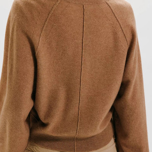 Hot Sale Women's Brown Cashmere Crop Pullover Button Up Collar Full Sleeve Knitted Sweater Autumn Women Hand Knit Henley Sweater - Product Image 2