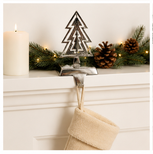 High Quality Silver Metal Christmas Tree <b>Stocking</b> <b>Holder</b> For Mantel Hammered Texture Pine Tree <b>Stocking</b> Hanger Xmas Decoration - Product Image 2