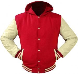 Custom Men Varsity Jacket Plain Hooded <b>Brown</b> <b>Wool</b> Body And Cream Leather Sleeve Letterman Jacket - Product Image 5