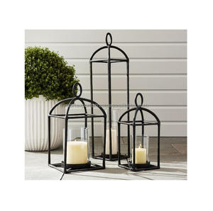 Lanterne décorative moderne de luxe en fer, porte-bougie durable pour salon, patio, jardin, décoration de mariage - Product Image 1