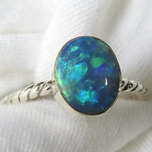 แหวนโอปอลออสเตรเลียปรับขนาดได้-เงินแท้ 925-พลอยประจำเดือนตุลาคม-โอปอลดับเบิ้ล-เครื่องประดับทำมือ-ของขวัญสำหรับเธอ-MS - Product Image 1