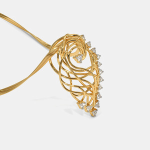 Collar con Colgante de Pluma de Pavo Real en Oro Amarillo con Diamante Cultivado en Laboratorio - Product Image 4