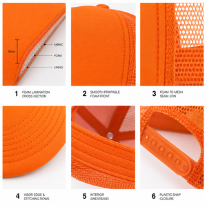 Orange Trucker <b>Hat</b> Mesh Back Adjustable Strap Front Logo Silk Screen Printing Casual Style Unisex Adult Spring <b>Summer</b> - Product Image 4