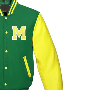 Veste universitaire verte et jaune avec lettre M brodée sur le devant, veste en coton de style preppy pour homme, vêtement d'automne - Product Image 3