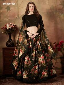 Fashionable <b>Top</b> Quality Organza with Floral Print & Dori-Zari-<b>Sequins</b> Embroidered <b>Black</b> Lehenga-Choli Set At Wholesale Rate - Product Image 3