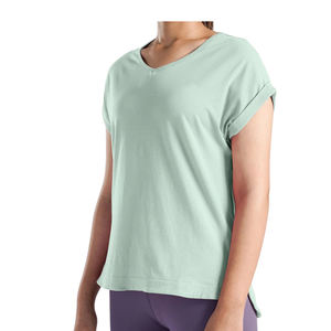 Camiseta de Manga Corta Verde Menta Personalizada para Mujer, Corte Holgado, Cuello en V, Ropa Deportiva Informal, Transpirable, Suave, para Gimnasio, Yoga y Ejercicio - Product Image 3