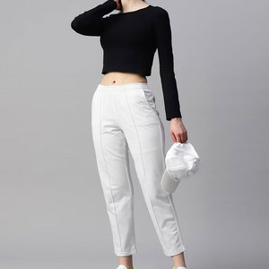 Women's <b>White</b> Terry Ankle-Length <b>Jogger</b> Pants Mid Waist Elastic Closure Regular Fit Solid Color Casual Spring Wear - Product Image 2