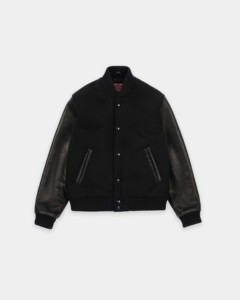 Chaqueta Bomber Varsity Personalizada para Mujer en Lana Negra y Cuero – Cuerpo de Lana Premium, Mangas de Cuero, Puños Acanalados y Botones a Presión - Product Image 5