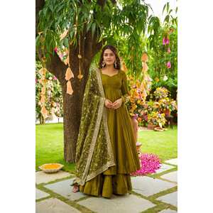 Vestidos de noche Vestido Anarkali con Secuencia de bordado Trabajo para fiesta Look - Product Image 3