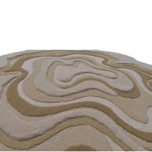 Tapis moderne en laine tuftée à la main, épais et rembourré, motif abstrait, design carte topographique beige et marron neutre, tapis 3D doux - Product Image 1