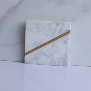 Posavasos cuadrados de mármol con franja dorada, modernos y antideslizantes, para decoración del hogar. - Product Image 2