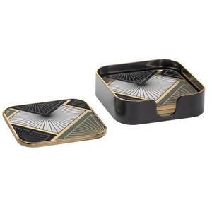 Luxury Black And Gold Geometric Square <b>Drink</b> <b>Coasters</b> With Holder For Home Bar Dining And Premium Table Styling Use From India - Product Image 4
