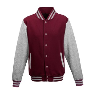 <b>Men's</b> Varsity <b>Jacket</b> Maroon Gray Sleeve Solid Color Turn-down Collar Button Closure Casual Autumn Wear - Product Image 1