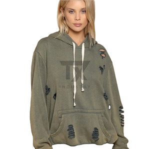 Factory Custom High Quality Casual Loose Fit Distress Drop Shoulder <b>Zipper</b> Plain Fashion Sport Fashion Hoodie for women - Product Image 5