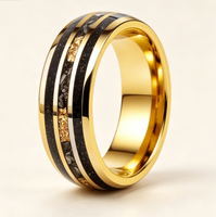Goldener Wolframcarbid-Ring mit Galaxie-Goldblatt-Meteorit-Einlage, Polierte Kante, Komfortabler Ehering, Verlobungs- und Versprechensschmuck
