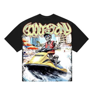 Customized Printed Men's Short Sleeve <b>T</b>-<b>Shirt</b> Yellow Purple Skeleton Jet <b>Ski</b> Print Street Style O-Neck Cotton Jersey Regular Fit - Product Image 3