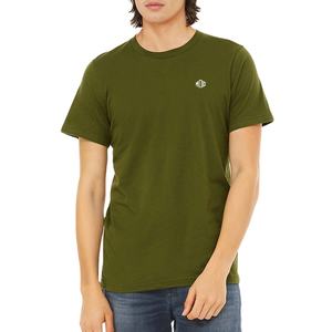 T-shirt en jersey de coton bio poli vert olive pour homme, col rond, manches courtes, couleur unie, streetwear décontracté, vente en gros - Product Image 1