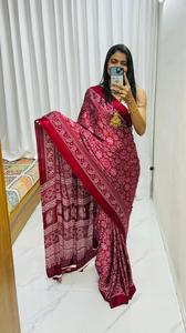 New Soft Gajji Silk Modern Quick Dry <b>Saree</b> and Ajrakh Gajji Bandhej Designer Fancy <b>Saree</b> <b>Blouse</b> Party Wear Wholesale - Product Image 6