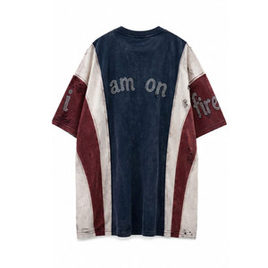 Men's Oversized <b>Flame</b> Print Cotton T-<b>Shirt</b> Short Sleeve O-Neck Street Style Contrast Trim Rhinestone Detail - Product Image 3