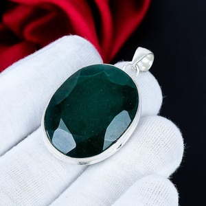 Pendentif en pierre précieuse émeraude, argent sterling 925, pendentif ovale fait main, bijoux en cristal vert, pendentif bohème en argent, vente en gros, cadeau - Product Image 4