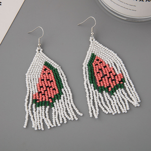 Boucles d'oreilles pendantes en verre perlé tressé style été, motif fruits fraise et ananas, pour femmes et filles - Product Image 5