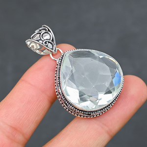 Magnifique pendentif en topaze blanche, pierre précieuse créée en laboratoire, en argent sterling 925, fait main, bijou statement, cadeau pour femme, très demandé - Product Image 2